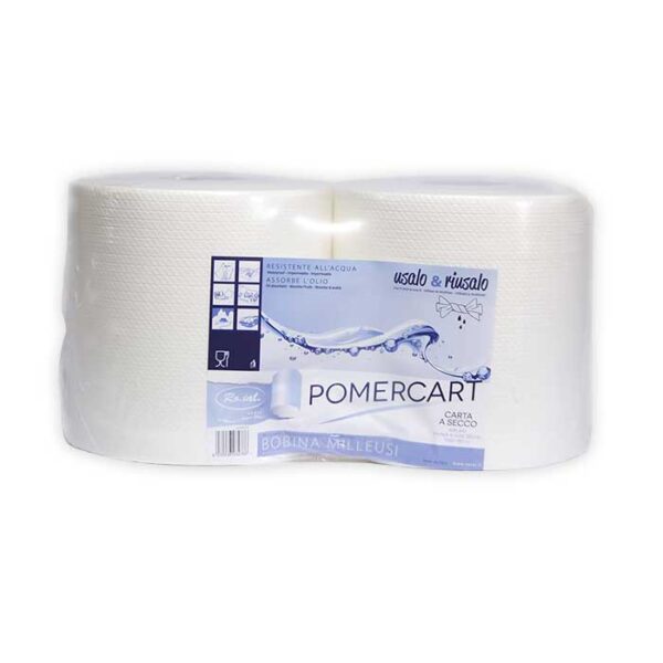 Bobine di carta a secco goffrata multiuso Pomercart